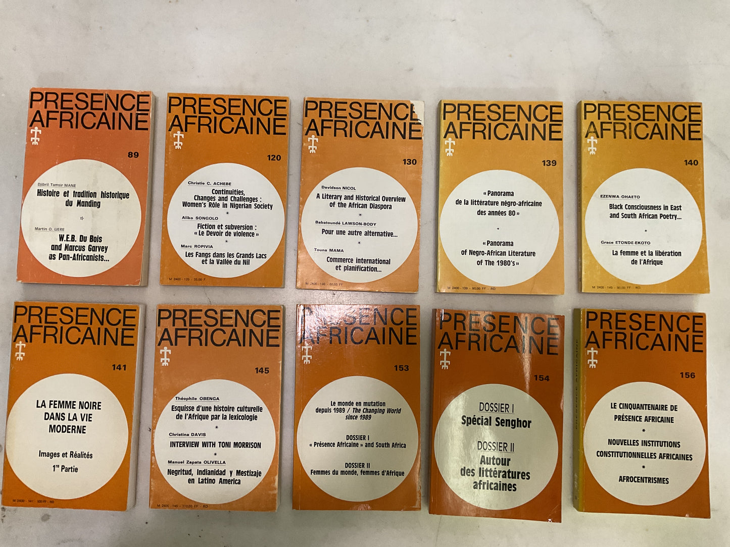 Presence Africaine issues 89, 120, 130, 139, 140, 141, 145, 153, 154, 156.